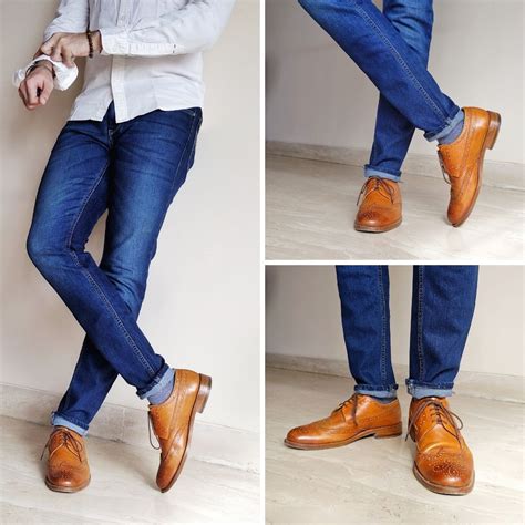 tan shoes with blue jeans